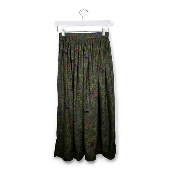Vintage HERMAN GEIST 80s Full Pleat Rayon Midi Paisley Feather Motif Skirt - 6 - Picture 3 of 6